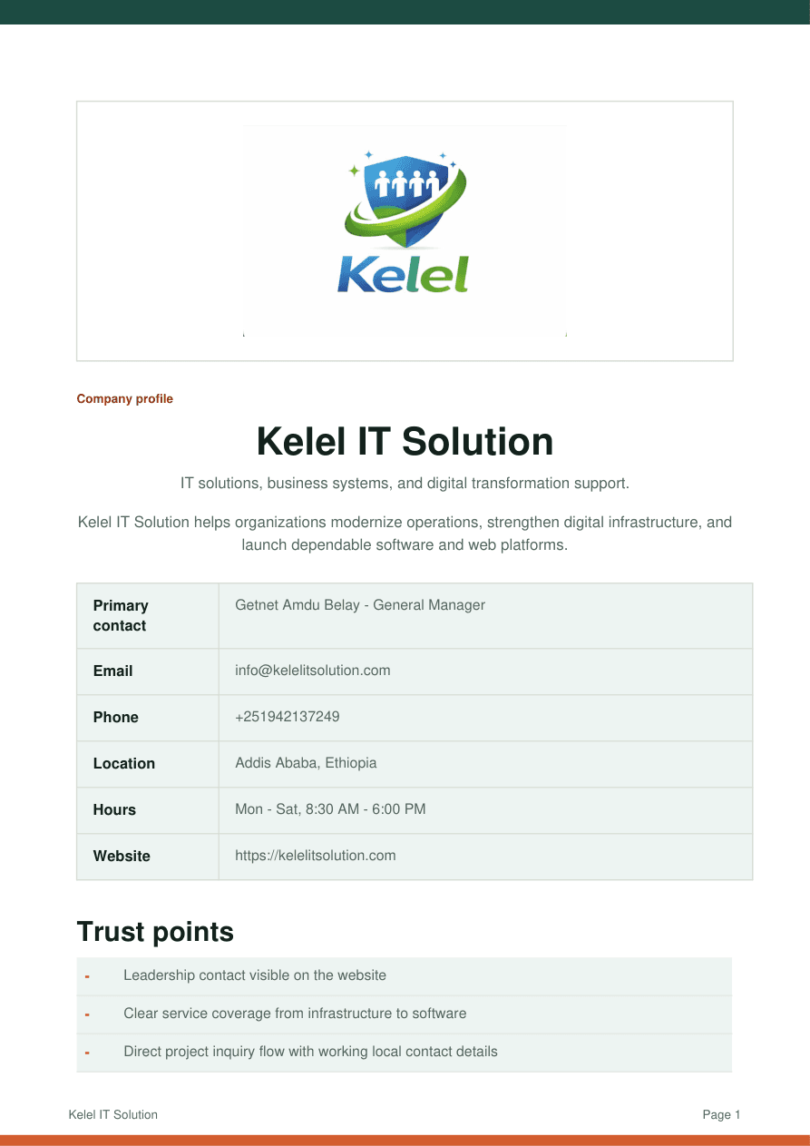 Kelel company profile cover page preview